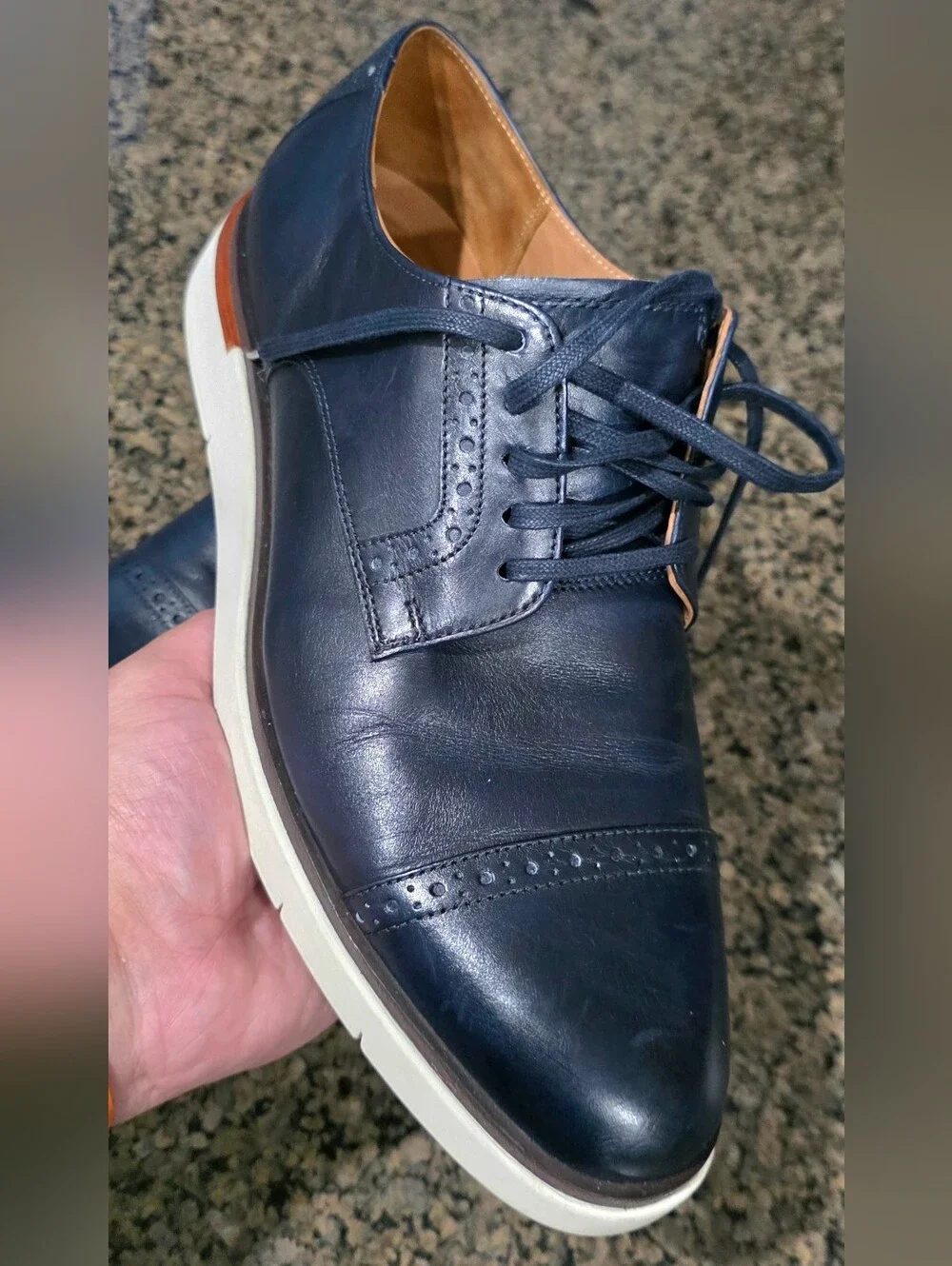 Allen Edmonds Caleb Hybrid Navy Blue Cap Toe Derby Oxford Dress Shoes Mens 10  D